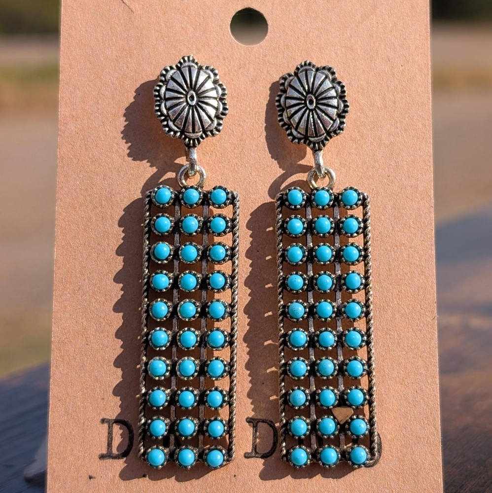 BoHo Southwest Silver-Toned Conch Turquoise Dangles